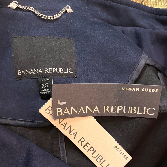 NWT Banana Republic Navy Blue Faux Suede Cropped Biker Jacket - Picture 10 of 10